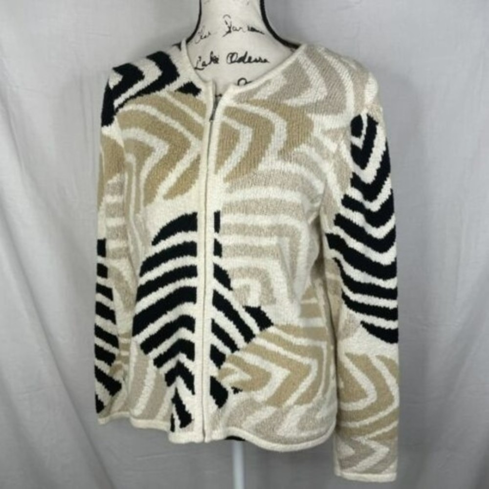 Talbots Womens sz M Full Zip‎ Up Sweater Long Sleeves Knitted Tan Beige Neutral
